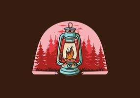 Colorful vintage outdoor lantern with fire flame vector