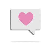 3d speech bubble with heart in minimal cartoon style vector