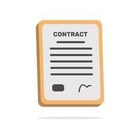 3d contract document concept in minimal cartoon style vector