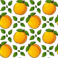 Bright juicy summer fruit seamless pattern. Hand-drawn fruit with an outline.Apricots, peaches with leaves. For summer textiles, food packaging, napkins.Color vector illustration on a white background