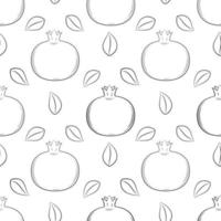 Monochrome black and white fruit seamless pattern. Hand-drawn with pomegranates and leaves. Simple outline background for web design, product packaging,napkins, backdrops. vector illustration on white