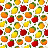 Bright juicy summer fruit seamless pattern. Hand-drawn fruit with an outline. For summer textiles, food packaging, napkins. Color vector illustration on a white background.