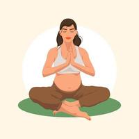Pregnant Woman meditates in Lotus pose. Pregnancy concept. Flat vector illustration.