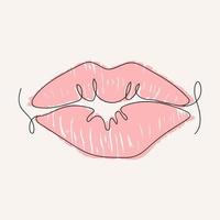 dibujo de línea continua. logotipo de labios de mujeres hermosas. ilustración de vector de contorno aislado de color rosa. concepto de logotipo, tarjeta, pancarta, afiche, volante.