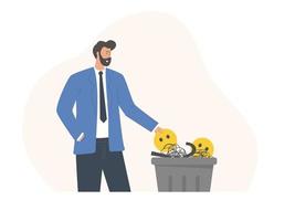 happy businessman throw away stressed and anxiety into the bin vector