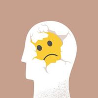 head with sadness in the head. Concept of mental disorder or illness vector