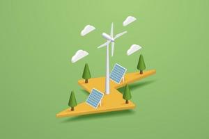 Generating electricity with solar panels Solar energy and wind turbines. vector