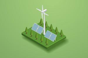 Generating electricity with solar panels Solar energy and wind turbines. vector