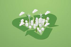 Green city clean energy in recycle symbol environmentally sustainable alternative energy and green energy. vector