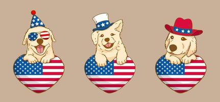 lindo perro corgi con bandera de estados unidos calor día de la independencia americana 4 de julio y vector del día conmemorativo