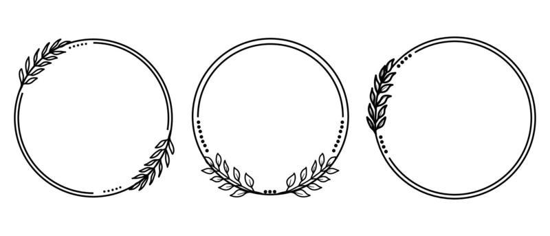 Hand drawn leaf wreath garden frame set.