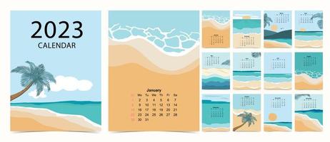 2022 table calendar week start on Sunday with beach and sea that use for vertical digital and printable A4 A5 size vector