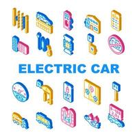 Electric Car Vehicle Collection Icons Set Vector