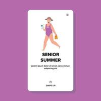 Woman Senior Have Summer Vacation On Beach Vector