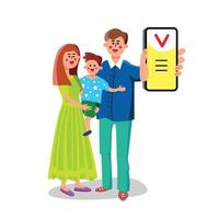 Man With Family Showing Smart Phone App Vector