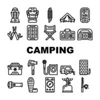 Camping Hiker Tool And Gadget Icons Set Vector