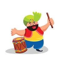 personaje punjabi con baquetas y vector dhol