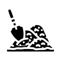shovel in heap of peat glyph icon vector illustration