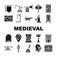 conjunto de iconos de colección medieval de la edad media vector