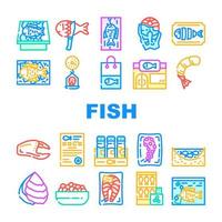 Fish Market Product Collection Icons Set Vector