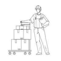 Mover Delivery Service Worker With Cart Vector