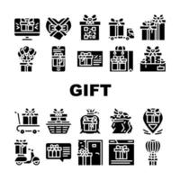 Gift Package Surprise On Holiday Icons Set Vector