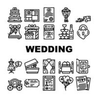 Wedding Day Accessory Collection Icons Set Vector