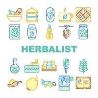 Herbalist Medical Collection Icons Set Vector Illustrations