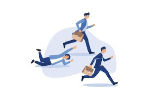 Group of businessmen rushing for work while one of them fall badly. Concept of corporate race or competition vector