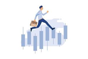 running businessman on Candlestick stock exchange vector flat vector illustration