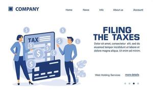 filing the taxes illustration. Landing page template. suitable for landing page ui web app. vector