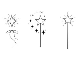 Three magic wands for design element kids coloring book page vector