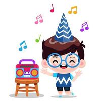 Cute Boy Dancing Listening Music From Radio vector