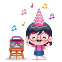 Cute Girl Dancing Listening Music From Radio vector