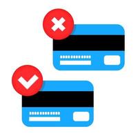 Types of credit card payment approval or cancellation. A flat graphic design element of a modern logo in a simple style, highlighted on a white background. vector