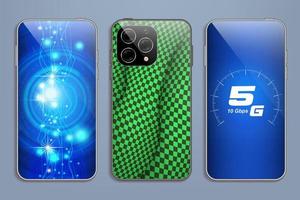 Concepto de tecnología 5g, un smartphone con las letras 5g sexta generación. Texto de tipo 3d, un modelo de tecnología. conexión de red. para banner, sitio web, ilustración, volante, etc. vector