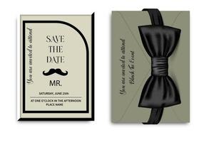 An invitation card to a man's day party. Vector bow tie. Black, white and gold are classic patterns with moustaches. Design for a real man Father's Day Template