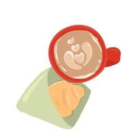 ilustración vectorial de una taza de capuchino y croissant. desayuno italiano. ilustración para cafetería, menú, publicidad. vector