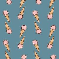 Ice cream pattern. Drawn ice cream in a cone on a pattern. vector