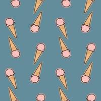 Ice cream pattern. Drawn ice cream in a cone on a pattern. vector