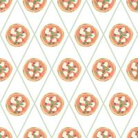 Pizza pattern. Traditional italian pizza from the oven on a pattern for napkins, textile, menu. vector