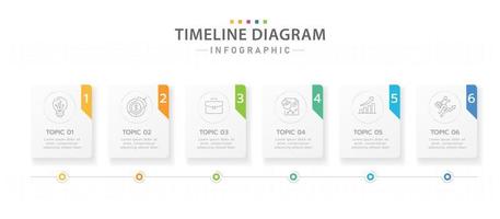 Infographic template for business. 6 Steps modern Timeline diagram with title topics, presentation vector infographic.