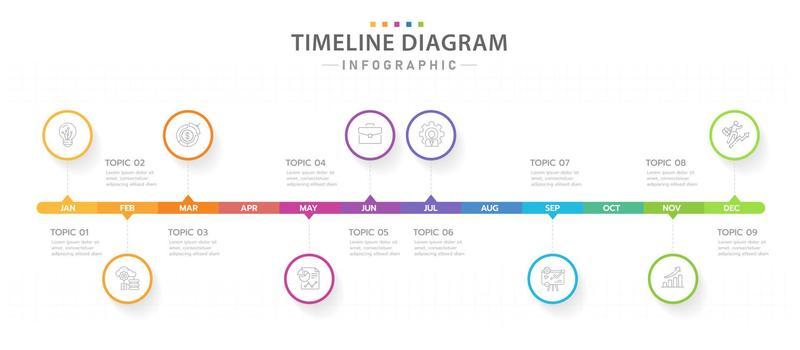 Infographic template for business. 12 Months modern Timeline diagram calendar with circles, presentation vector infographic.