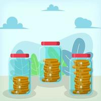 Investing Golden Coins in A Jar Money Grow Illustration Design Concept vector