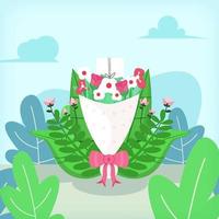 un ramo de flores con un concepto de diseño de ilustración plana de carta vector