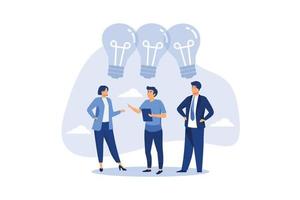 Sharing business ideas, collaboration meeting, sharing knowledge, teamwork or people thinking the same idea concept, smart thinking businessmen people office workers team up share lightbulb lamp idea vector