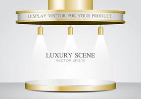 luxury podium with ceiling and lamps 3D illustration vector for putting your object.