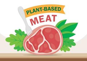 Plant based meat and vegetable and fork with plant based sign on a table illustration vector. vector