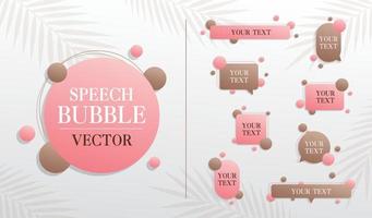 hermoso juego de vectores de burbujas de habla con fondo de hojas en estilo de moda.