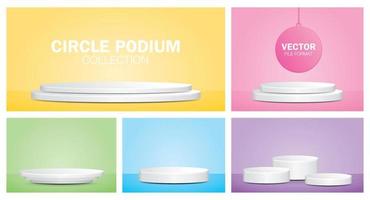 Circle and ellipse product podium 3D illustration vector set on girly pastel color background .